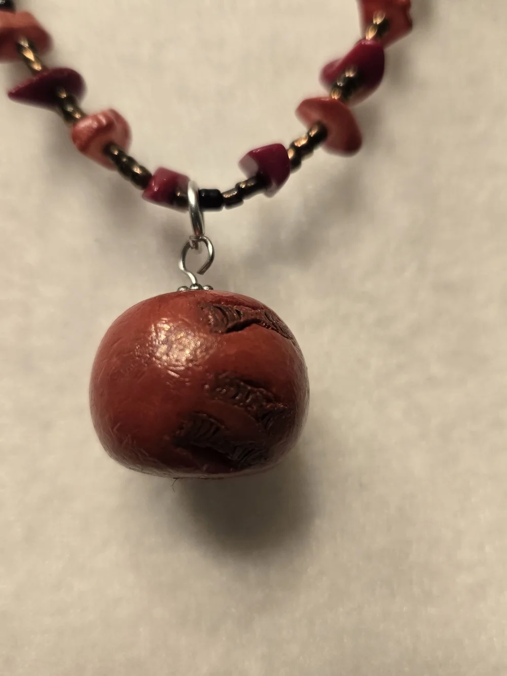 Vintage Red Bead Necklace with Round Red Pendant